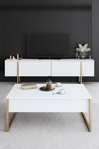 Set mobila sufragerie Luxe Alb 160x35x80 cm - Img 5