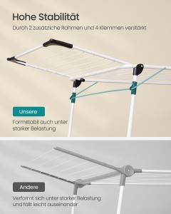 Suport uscator de rufe, Bunji, Songmics, Alb, 173x56.5x96.5 cm - Img 3