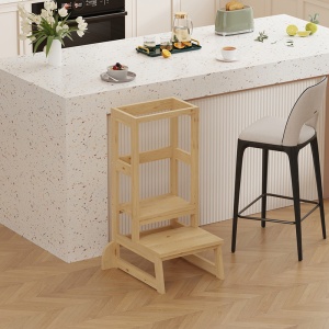 Turn de invatare pentru copii, din lemn Montessori Chiquel Natural 45.7x51x90 cm