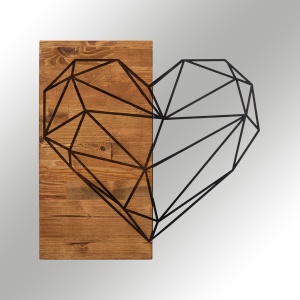 Accesoriu decorativ de perete din lemn si metal Heart Negru 58x58 cm - Img 5