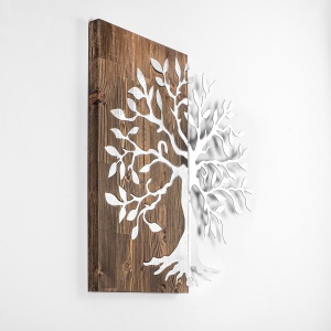Accesoriu decorativ de perete din lemn si metal Tree Nuc 58x58 cm - Img 5