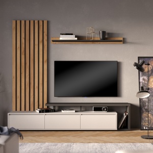 Ansamblu comoda TV Claironse Pako World Sonoma 225x37.6x210 cm - Img 2