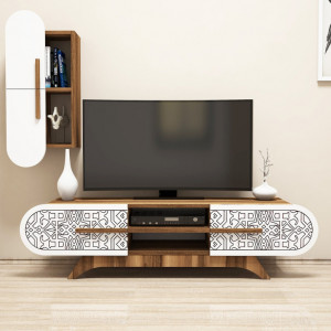 Ansamblu Comoda TV Defne - Walnut, Alb - Img 2