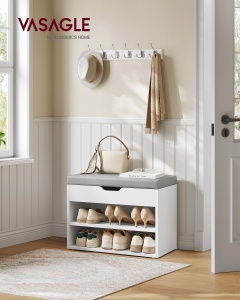 Bancuta cu spatiu depozitare si pantofar Vasagle Alb Gri 60x30x44 cm - Img 2
