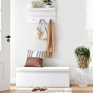 Bancuta hol cufar cu depozitare, Songmics, Alb, 110x38x38 cm - Img 5