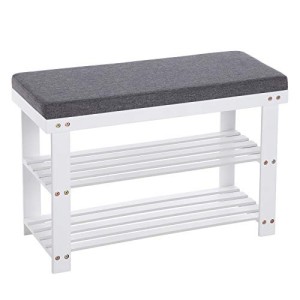 Bancuta hol cufar cu depozitare, Songmics, Alb-Gri, 71x29x49 cm - Img 2