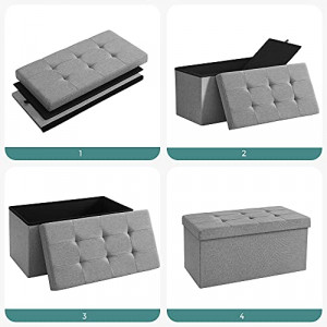 Bancuta hol cufar cu depozitare, Songmics, Gri, 76x38x38 cm - Img 5