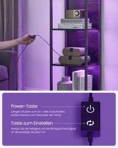 Biblioteca cu LED reglabil, Barnet, Negru, 30.3x40x178.6 cm - Img 3