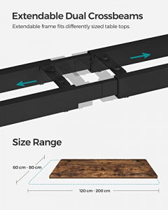 Cadru birou reglabil, Songmics, Negru, 107.5-175x60x71-117 cm - Img 6