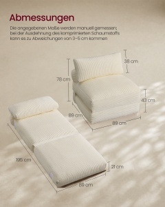 Canapea extensibila Camila, Crem, 89x195x40 cm - Img 5