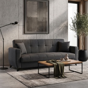 Canapea extensibila cu spatiu de depozitare Modesto, Gri, 215x75x85 cm
