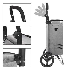 Carucior pentru cumparaturi, Songmics, Gri, 44x35x100 cm - Img 4