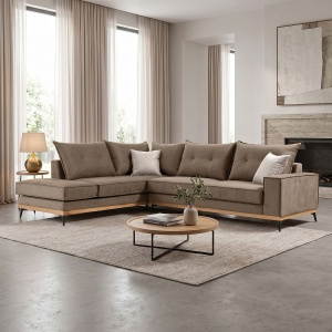 Coltar Dreapta Luxury II Mocha - Crem - Negru 290x235x90 cm