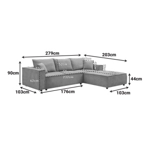 Coltar stanga Maden, Gri, 279x203x90 cm - Img 7