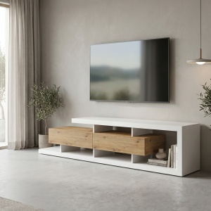 Comoda TV, Arbero, Alb, 198x40x45 cm