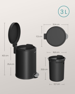 Cos de gunoi cu pedala, Plushic, Songmics, Negru, 22.4x17.3x25.4 cm - Img 6