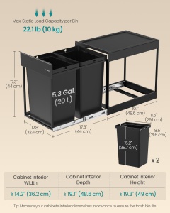 Cos de gunoi culisant Songmics Negru 48.6x32.7x44.0 cm - Img 4