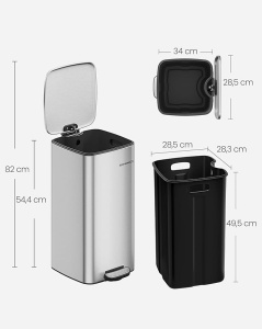 Cos de gunoi reciclabile Gri Songmics 34 x 28.5 x 54.4 cm - Img 6