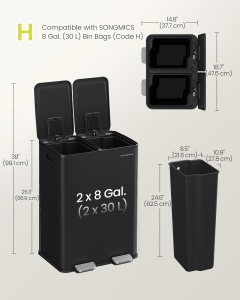 Cos de gunoi reciclare, Pary, Songmics, Negru, 47.6x37.7x66.9 cm - Img 6