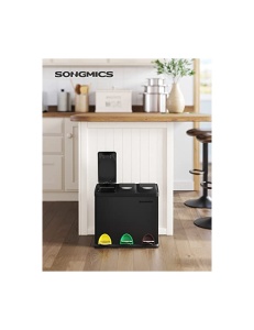 Cos de reciclare, Songmics, 3 x 8L, LTB24BK, Negru - Img 2