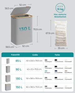 Cos de rufe Songmics Gri 52x38.5x70.5 cm - Img 6