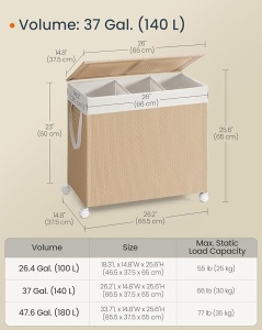 Cos de rufe Songmics, Natur, LCB602N01, 66.5 x 37.5 x 65 cm - Img 2