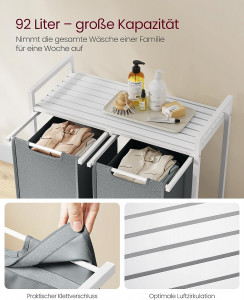 Cos de rufe, Vasagle, Alb-Gri deschis, 73x33x71 cm - Img 4