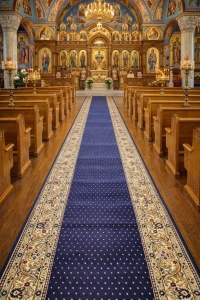 Covor biserica Traversa, Lotos, Bleumarin, 120x700 cm, Delta