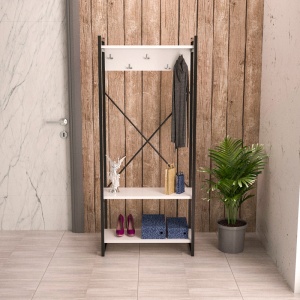 Cuier Baker metal negru si melamina alba 90x34x180 cm - Img 3