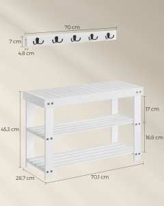 Cuier cu bancuta Songmics Alb 70x28.7x52.3 cm - Img 7