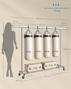 Cuier stander Argintiu Songmics 200x45x161.5 cm - Img 7