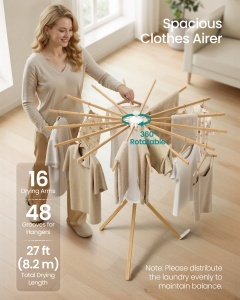 Cuier stender haine Songmics, Bunji, Natural Alb, 112x112x122 cm - Img 3