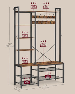Cuier, Vasagle, Maro-Negru, 120x40x190 cm - Img 5