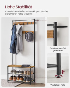 Cuier, Vasagle, mARO-Negru, 70x32.5x175 cm - Img 4