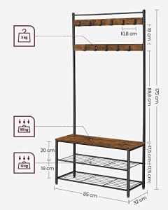 Cuier, Vasagle, Negru , 85x32x175 cm - Img 5