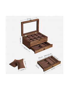 Cutie de bijuterii, Songmics, 19 x 27 x 12.5 cm, JOW008K01, Maro - Img 6