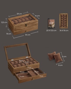 Cutie de ceasuri, Songmics, 19 x 34 x 12.5 cm, JOW012K01, Maro - Img 2