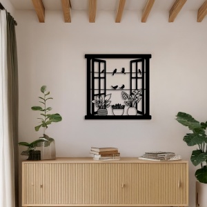 Decoratiune de perete din metal, Windo, Negru, 0.2x50x50 cm - Img 2