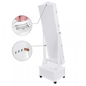 Dulap bijurerii cu oglinda, Songmics, Alb, 45x35x156 cm - Img 6