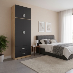 Dulap cu 2 usi, Athos, Gri inchis, 80x42x240 cm