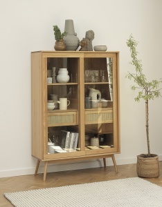 Dulap cu vitrina BARRALI, Natural, 40x160x110 cm - Img 3