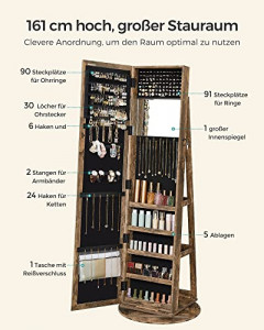 Dulap pentru bijuterii, Songmics, Maro, 162x55x55 cm - Img 4