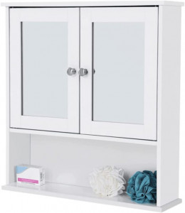 Dulap suspendat pentru baie, Vasagle, Cu oglinda, 56 x 13 x 58 cm - Img 8