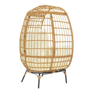 Fotoliu de gradina Frox ratan impletit picioare metalice naturale si negre perna bej 96x76x145 cm - Img 2