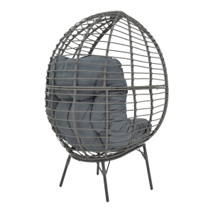 Fotoliu de gradina Nestie ratan picioare metal gri perna gri 102x80x155 cm - Img 2