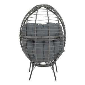 Fotoliu de gradina Nestie ratan picioare metal gri perna gri 102x80x155 cm - Img 5