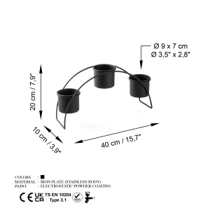 Jardiniera suport metalic decorativ GED-012 Negru 40x20x10 cm - Img 6