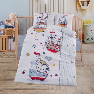 Lenjerie Patut Bebe Teddy's Albastru (Bumbac 100%)