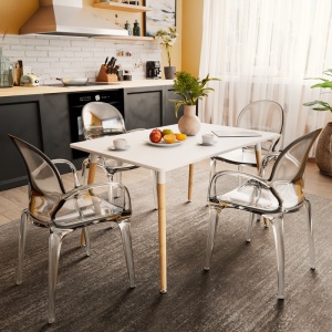 Masa Natali MDF alb cu picioare naturale 120x80x76 cm - Img 2
