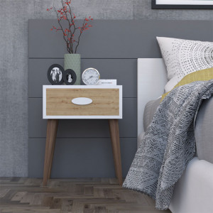 Noptiera Labow Walnut-Alb 45x30x57.5 cm - Img 4